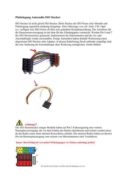 Pinbelegung Autoradio ISO Stecker - Seat Forum