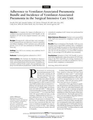 Adherence to Ventilator-Associated Pneumonia Bundle and ...