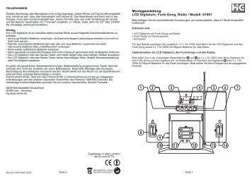 Montageanleitung LCD Digitaluhr, Funk-Gong, Radio ... - Chamberlain