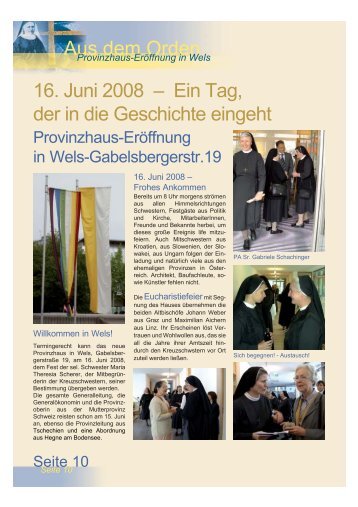 Provinzhaus-Eröffnung in Wels - Kreuzschwestern