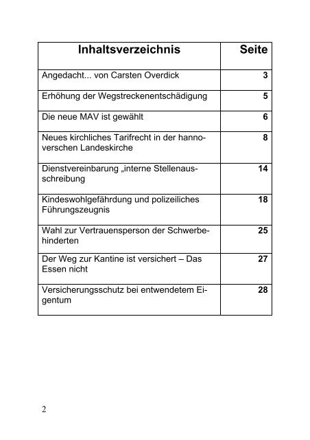 Inhaltsverzeichnis Seite - Kirchenkreis Hameln-Pyrmont