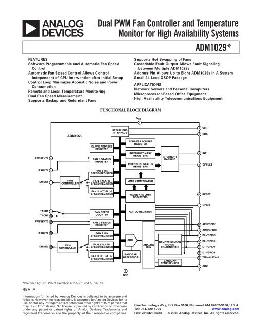 ADM1029 Dual PWM Fan Controller and ... - Analog Devices