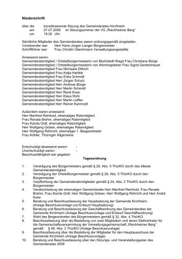 Niederschrift 1. Sitzung vom 07.07.2009 - VG Riechheimer Berg