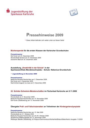 Pressehinweise 2009 - Stiftungen der Sparkasse Karlsruhe Ettlingen