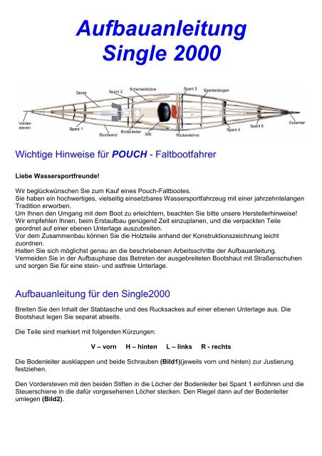 Aufbauanleitung Single 2000 - Poucher Boote GmbH