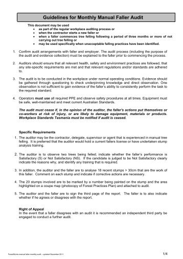 Guidelines for Monthly Manual Faller Audit - Forestworks