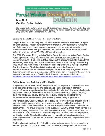 May 2010 Certified Faller Update - BC Forest Safety Council