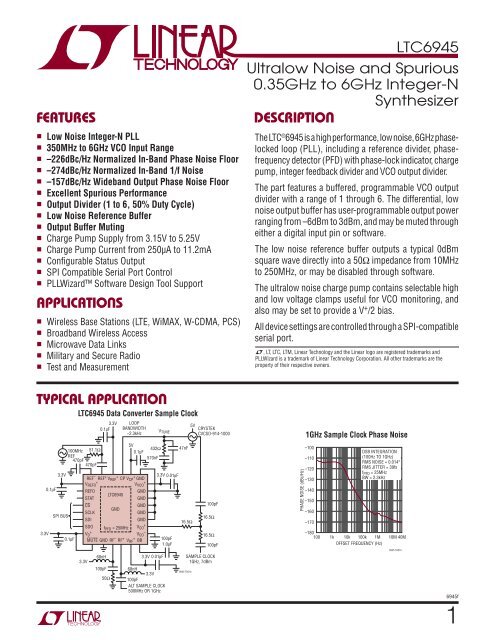 LTC6945 - Ultralow Noise and Spurious 0.35GHz to 6GHz Integer-N ...