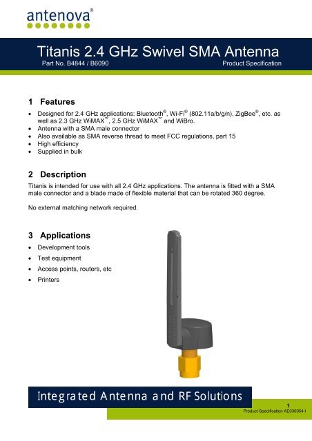 Titanis 2.4 GHz Swivel SMA Antenna - Antenova Ltd.