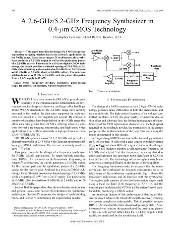 A 2.6-GHz/5.2-GHz frequency synthesizer in 0.4-um ... - CiteSeerX