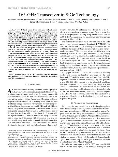 165-GHz Transceiver in SiGe Technology - Computer Engineering ...