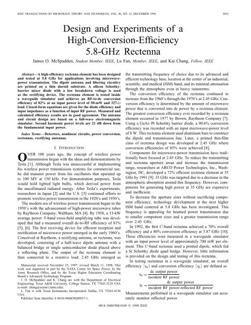 Design and Experiments of a High-Conversion-Efficiency 5.8-GHz ...