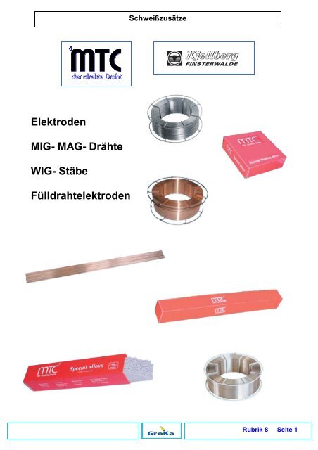 Elektroden MIG- MAG- Drähte WIG- Stäbe Fülldrahtelektroden