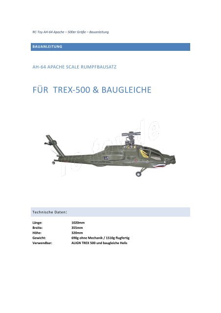 FÜR TREX-500 &amp; BAUGLEICHE - RC-Toy