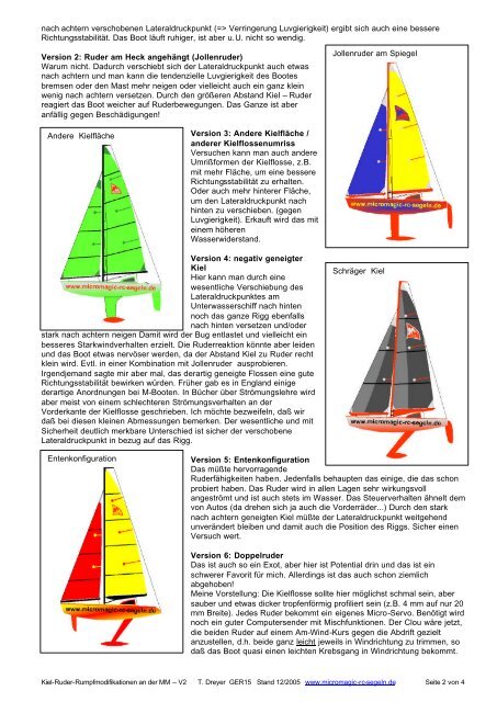 Modifikationen Kiel, Ruder und Rumpf - Micro Magic RC-Segeln