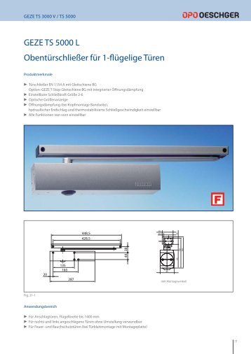 GEZE TS 5000 L Obentürschließer für 1-flügelige Türen