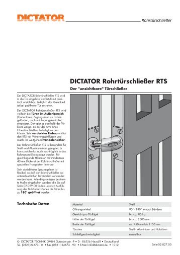 DICTATOR Rohrtürschließer RTS