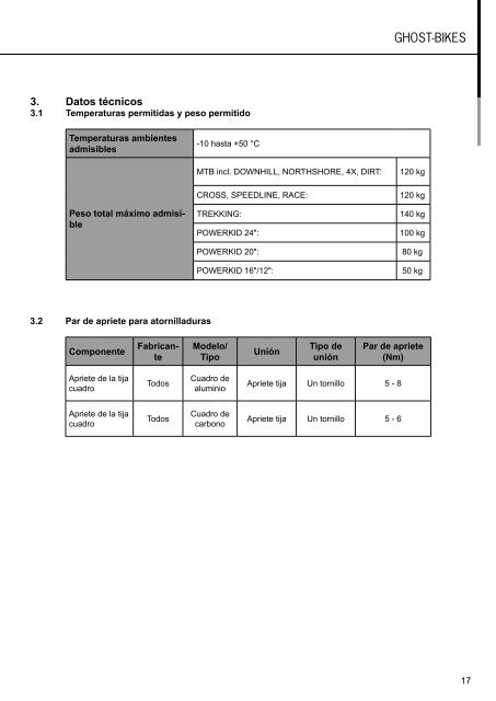 Manual de instrucciones - Ghost Bikes