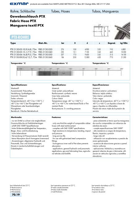 Rohre, Schläuche Tubes, Hoses Tubos ... - Maryland Metrics