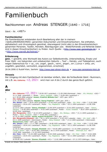 Stenger - AHNEN-IM-SAARLAND