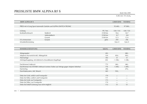 BMW ALPINA PREISE BMW ALPINA