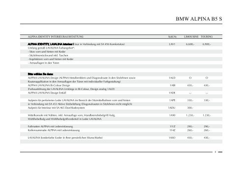 BMW ALPINA PREISE BMW ALPINA