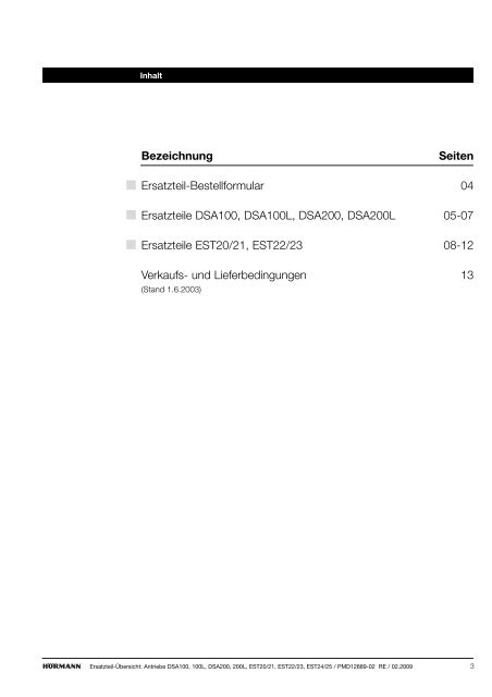 Antriebe DSA100, DSA100L DSA200, DSA200 L EST20 ... - Hörmann