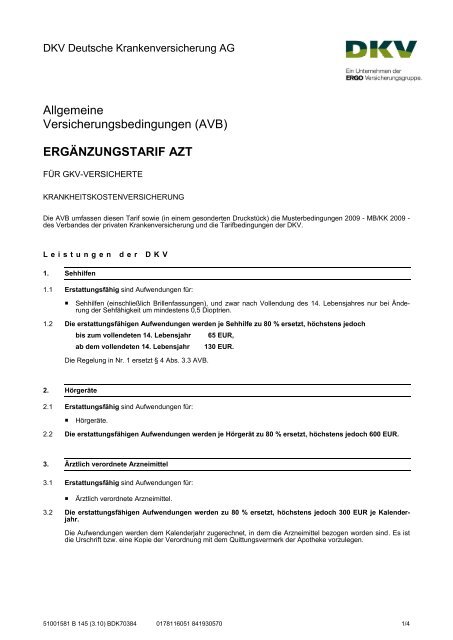 Erganzungstarif Azt Dkv