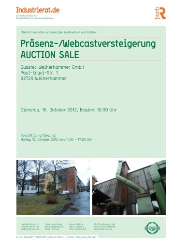 Präsenz-/Webcastversteigerung AUCTION SALE - Industrie Rat