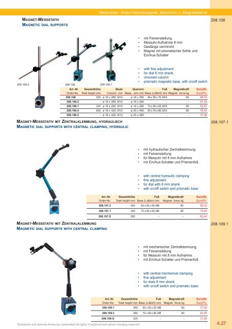 PRÄZISIONS-MESSZEUGE MEASURING INSTRUMENTS - Gimex