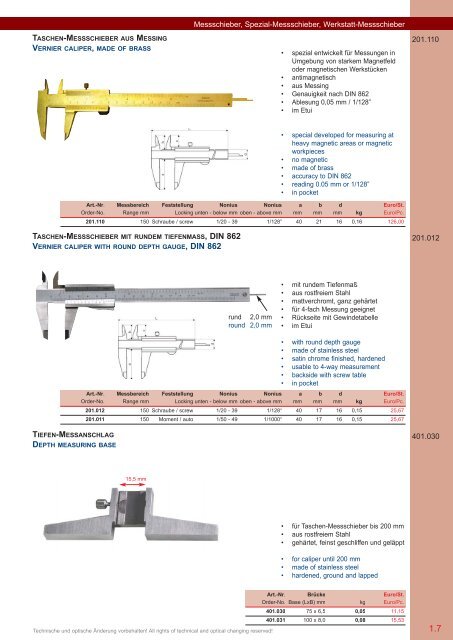 PRÄZISIONS-MESSZEUGE MEASURING INSTRUMENTS - Gimex