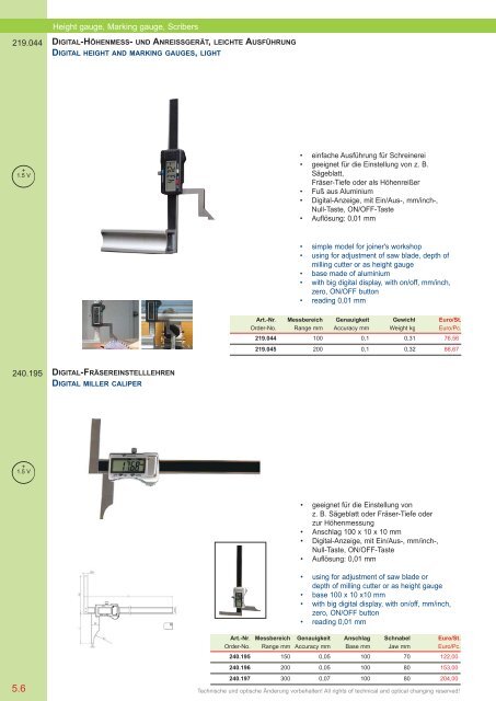 PRÄZISIONS-MESSZEUGE MEASURING INSTRUMENTS - Gimex