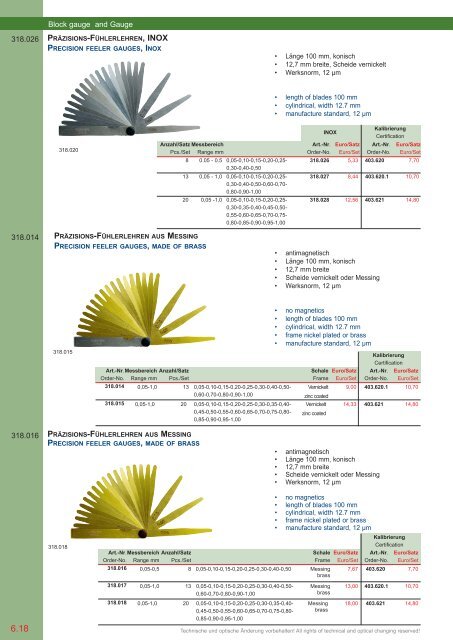 PRÄZISIONS-MESSZEUGE MEASURING INSTRUMENTS - Gimex