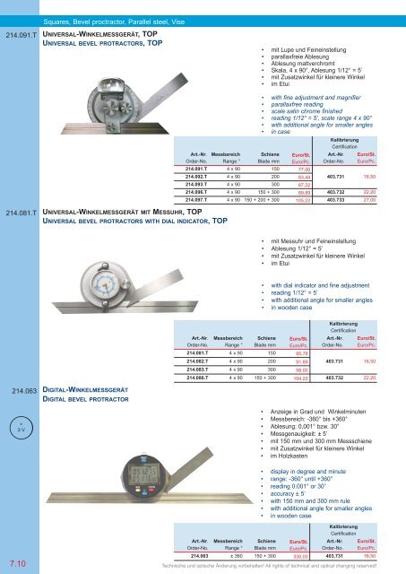 PRÄZISIONS-MESSZEUGE MEASURING INSTRUMENTS - Gimex