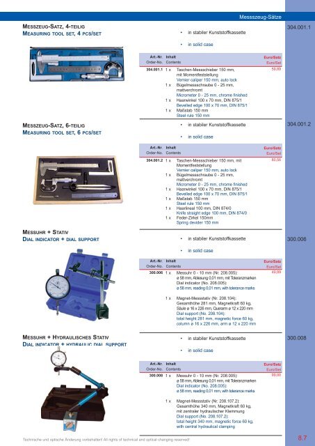 PRÄZISIONS-MESSZEUGE MEASURING INSTRUMENTS - Gimex