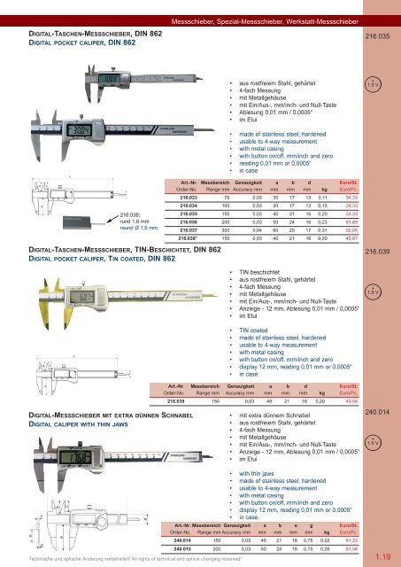 PRÄZISIONS-MESSZEUGE MEASURING INSTRUMENTS - Gimex