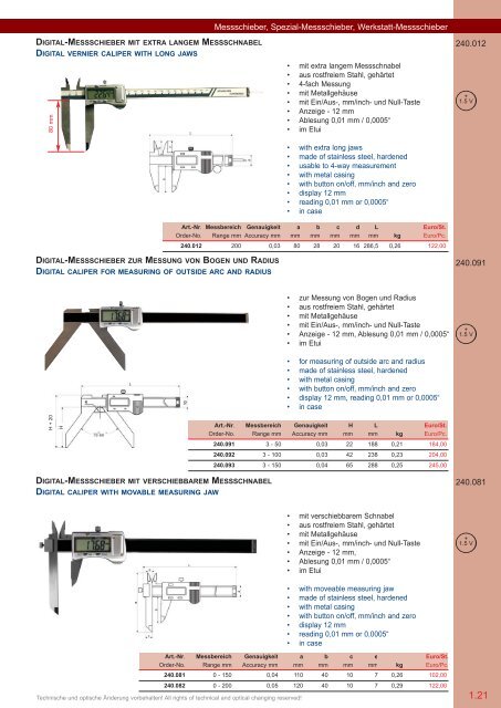 PRÄZISIONS-MESSZEUGE MEASURING INSTRUMENTS - Gimex