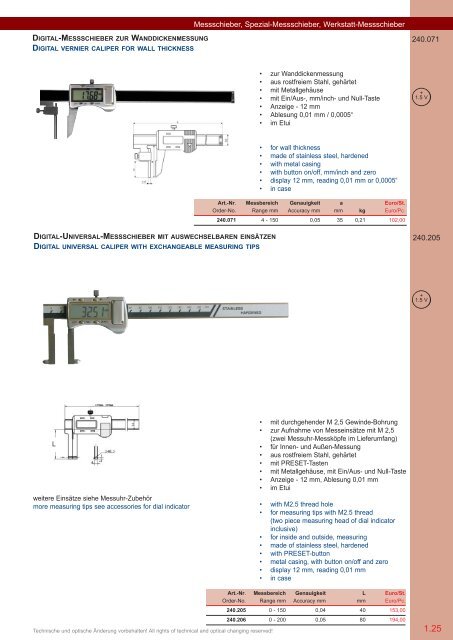 PRÄZISIONS-MESSZEUGE MEASURING INSTRUMENTS - Gimex