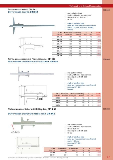 PRÄZISIONS-MESSZEUGE MEASURING INSTRUMENTS - Gimex