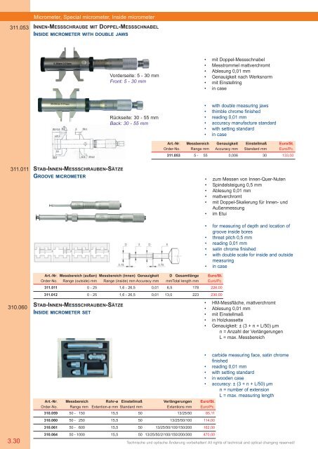 PRÄZISIONS-MESSZEUGE MEASURING INSTRUMENTS - Gimex