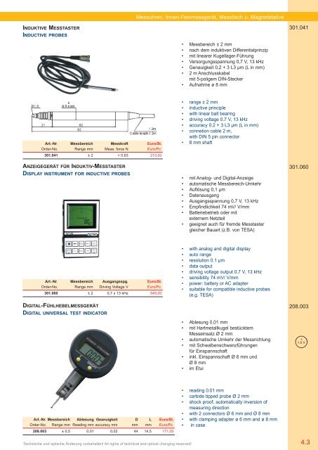 PRÄZISIONS-MESSZEUGE MEASURING INSTRUMENTS - Gimex