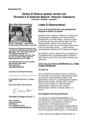 Online E-Gitarre spielen lernen mit "Ernesto's E-Gitarren Basics ...