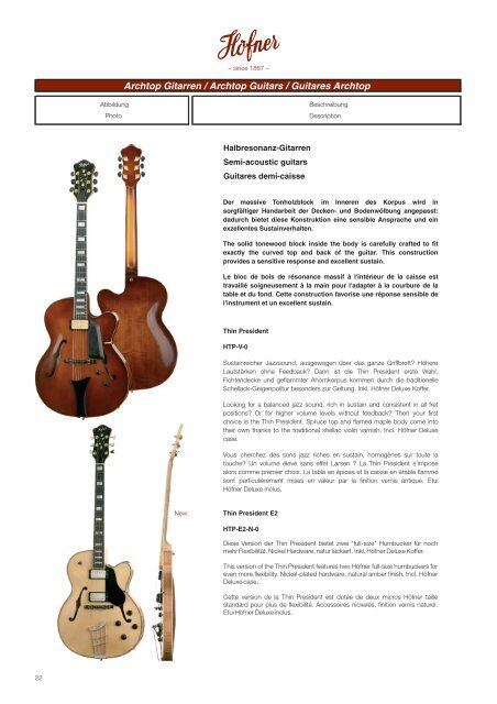 Höfner Gitarren & Bässe Guitars & Basses Guitares & Basses