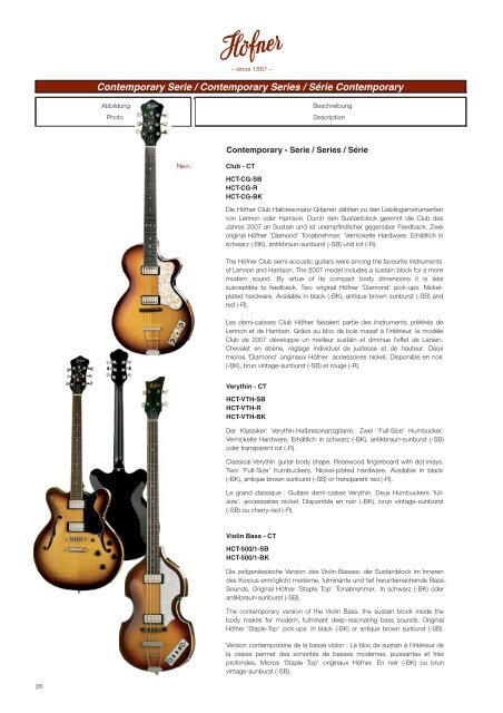 Höfner Gitarren & Bässe Guitars & Basses Guitares & Basses