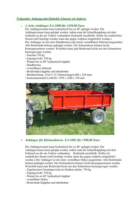 1-Achs-Anhänger EA-1000 für 1450,00 Euro • Anhänger für ...