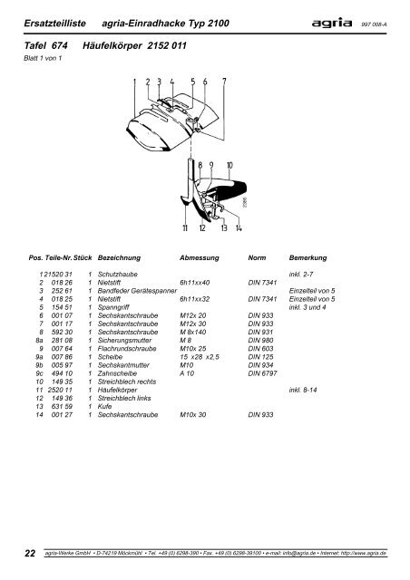 Ersatzteilliste agriaâ-Einradhacke Typ 2100 - Eduard Ruf GmbH