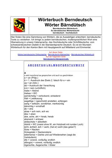 Wörterbuch Berndeutsch Wörter Bärndütsch - Elternrat Bethlehem