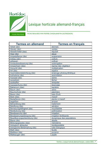 Lexique horticole allemand-français - Horti'doc