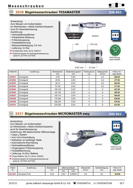 M essschrauben - bei Günter Ballbach Messzeuge GmbH & Co. KG