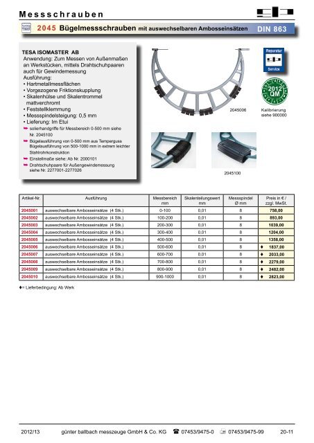 M essschrauben - bei Günter Ballbach Messzeuge GmbH & Co. KG